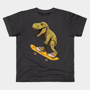 dinosaur skating Trex Kids T-Shirt